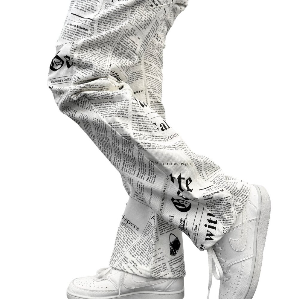 John Galliano Black and White Newspaper Print Pants - Picture 4 of 13